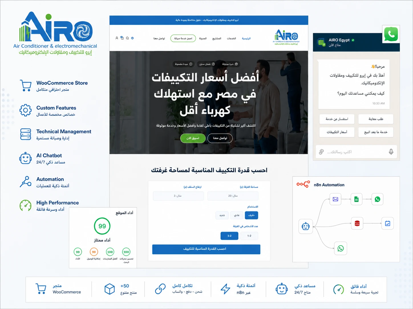 AIRO Egypt WooCommerce store, custom features, AI chatbot and business automation system