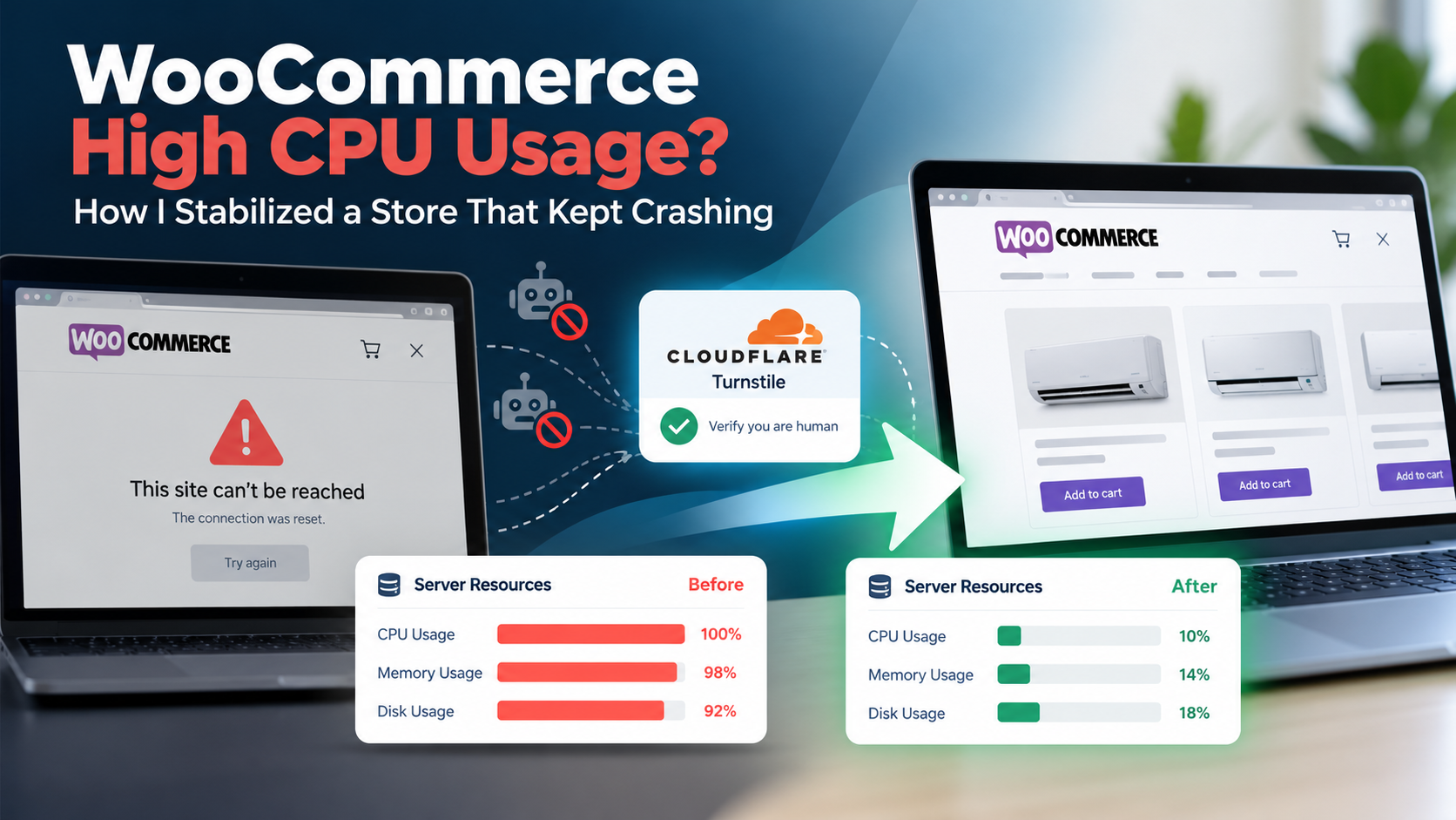 WooCommerce high CPU usage before and after performance optimization